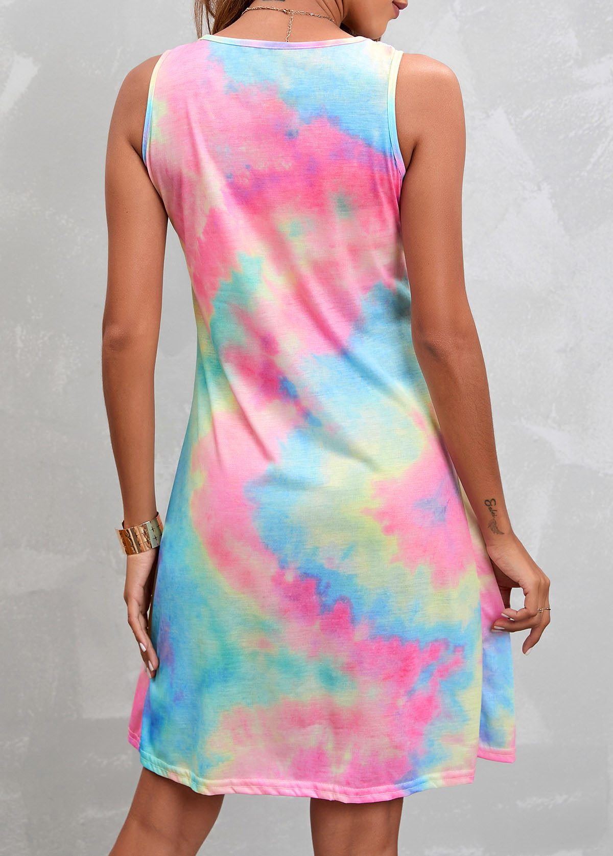 Multi Color Pleated Ombre A Line Dress