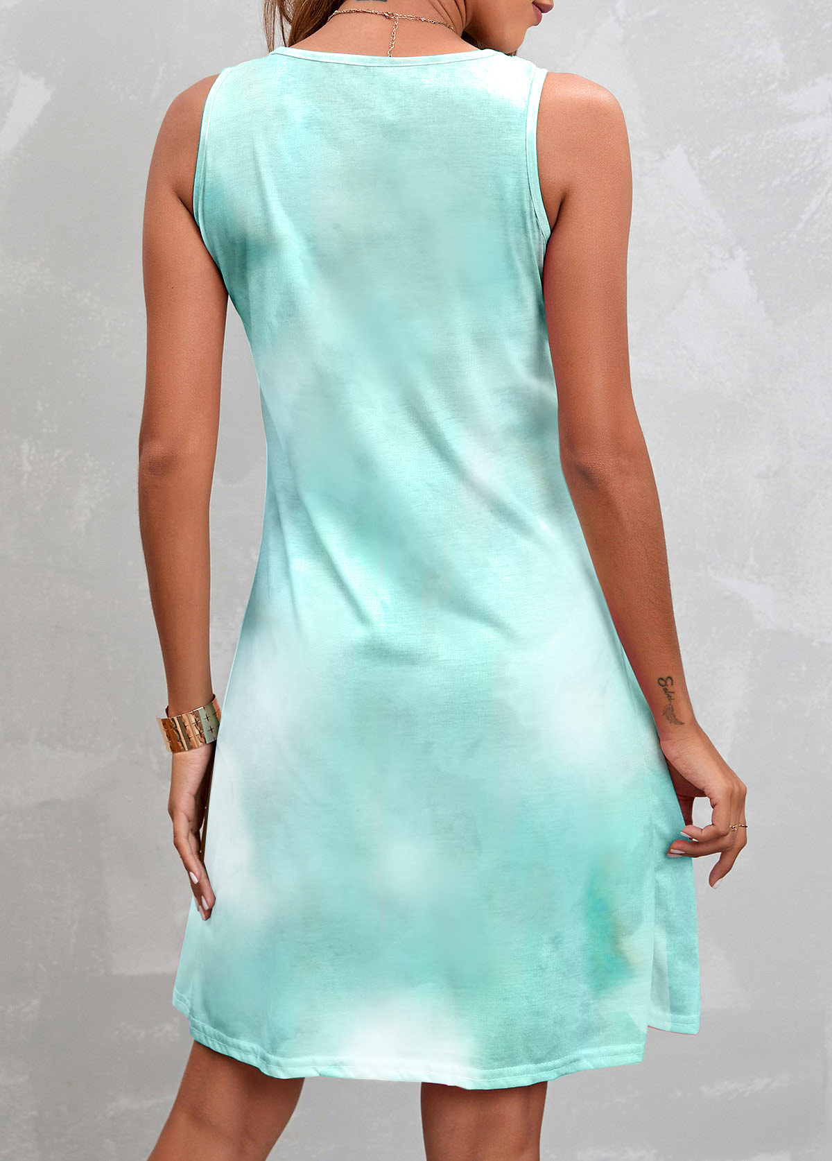 Mint Green Pleated Ombre A Line Dress