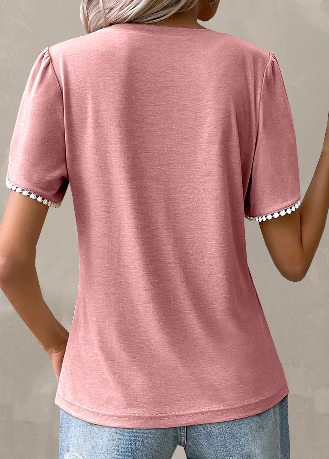 Light Pink Patchwork Short Sleeve T Shirt