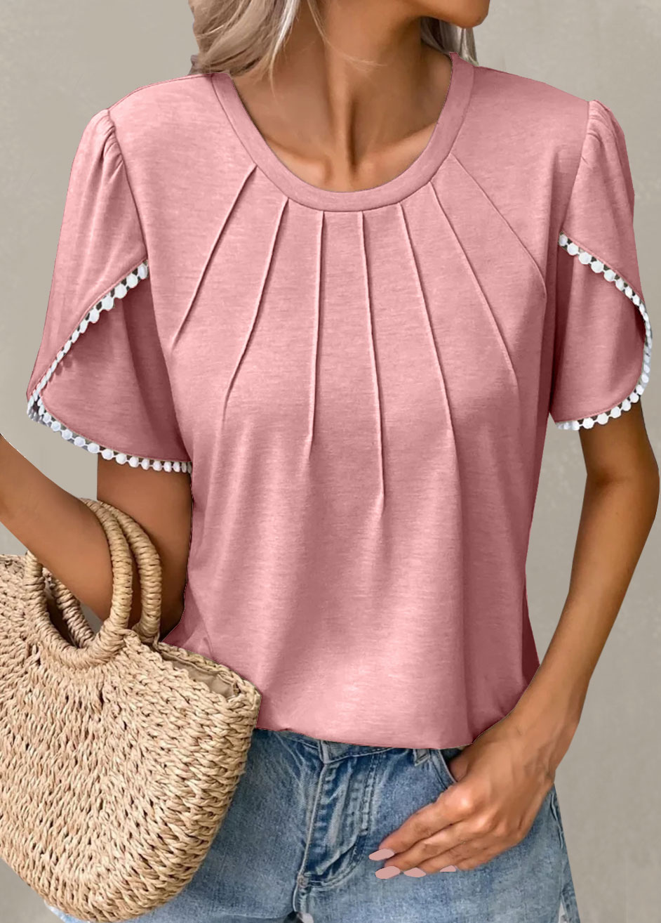 Light Pink Patchwork Short Sleeve T Shirt