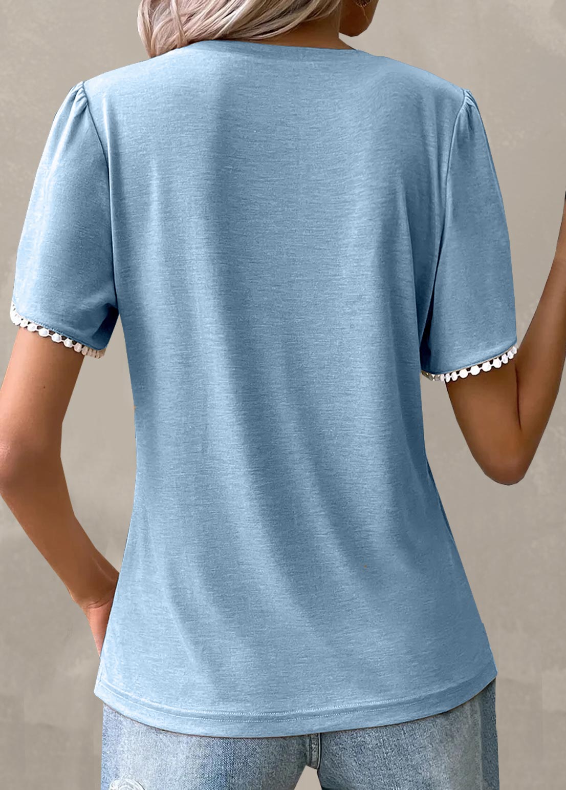 Light Blue Patchwork Short Sleeve T Shirt