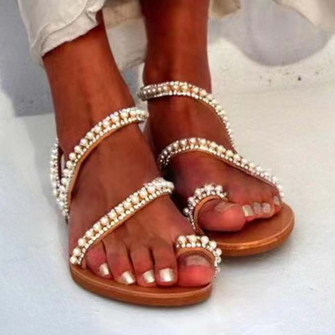 Light Coffee Open Toe Falt Flip Flops Slippers | picture 