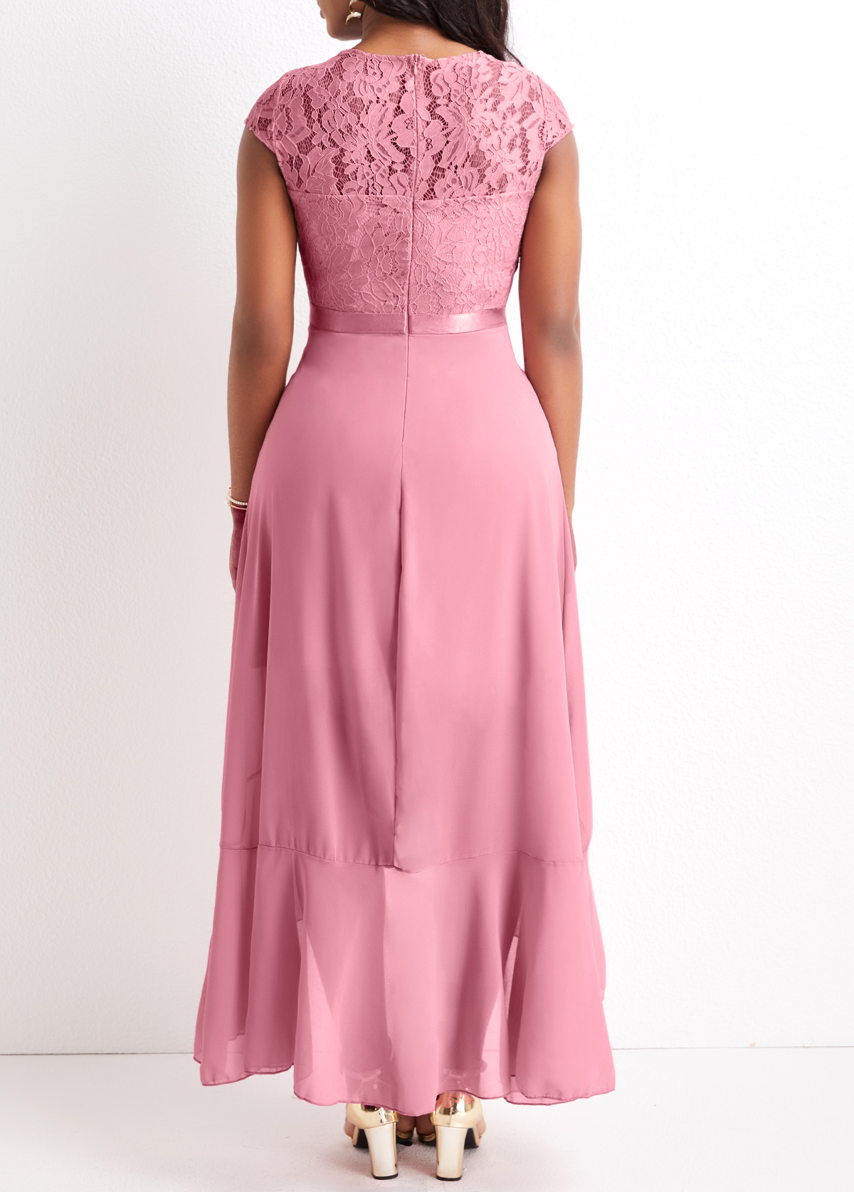 Pink Lace Plus Size High Low Dress