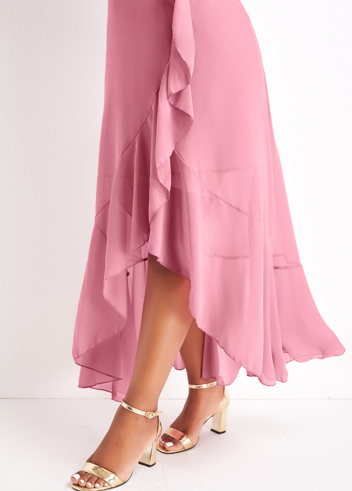 Pink Lace Plus Size High Low Dress