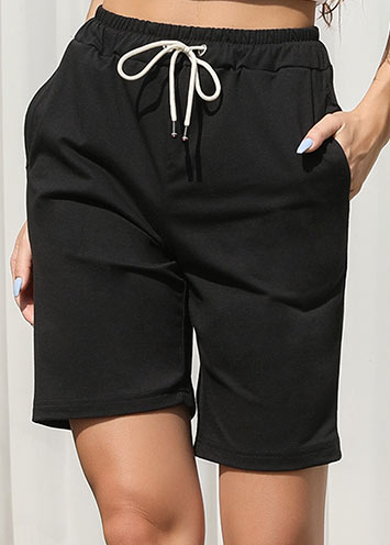 Black Pocket Regular Drawastring High Waisted Shorts