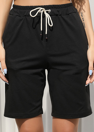 Black Pocket Regular Drawastring High Waisted Shorts