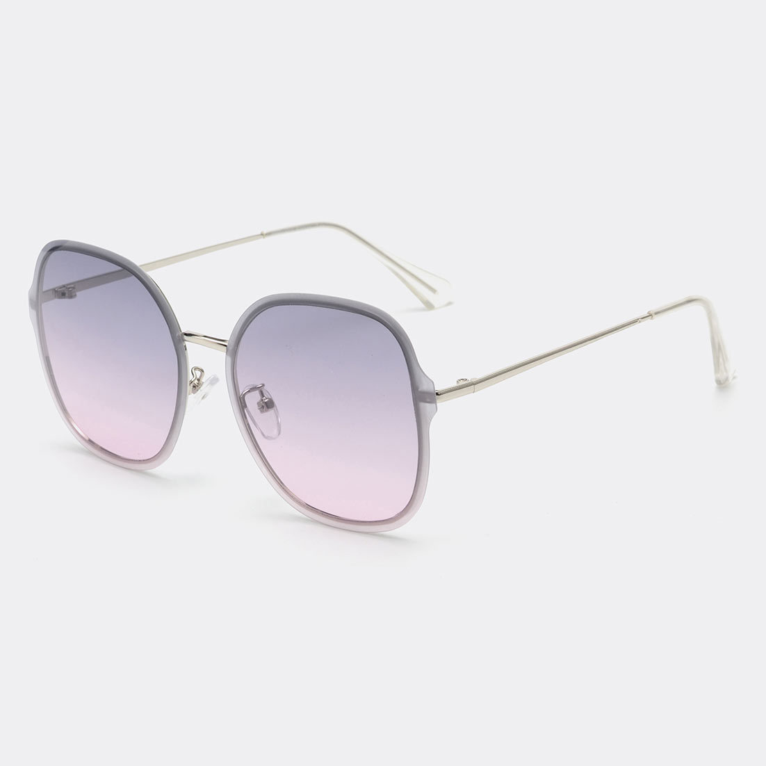 Geometric Pattern Metal Detail Silver Square Sunglasses