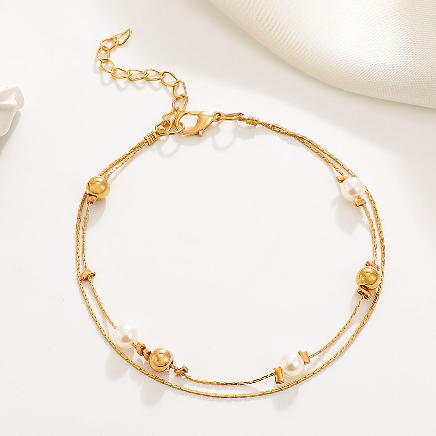 Geometric Pattern Alloy Detail Golden Round Anklet