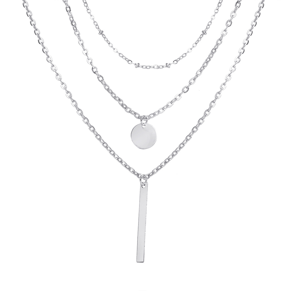 Geometric Pattern Alloy Detail Silver Round Necklace | picture 