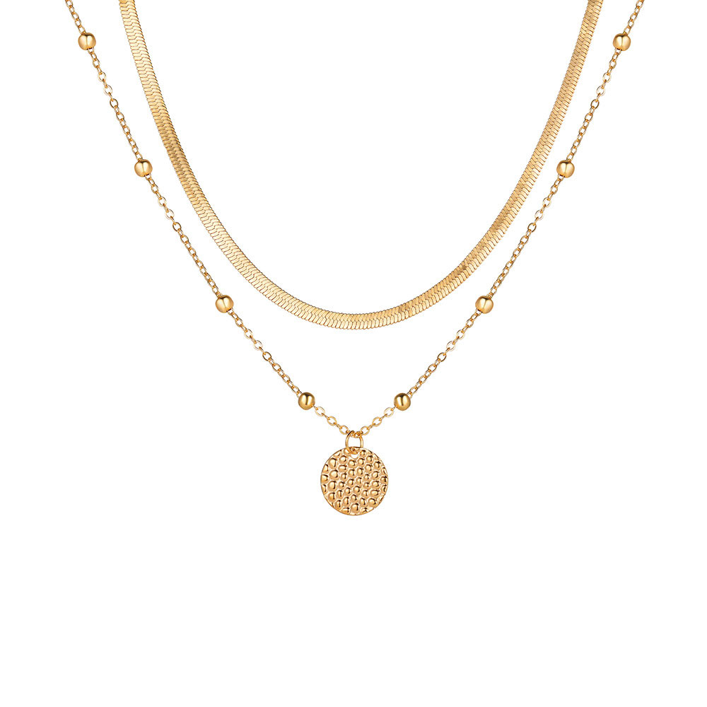 Geometric Pattern Alloy Detail Golden Round Necklace