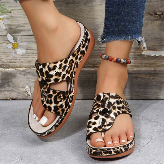 Leopard Multi Color Low Heel Flip Flops
