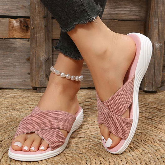 Dusty Pink Open Toe Low Heel Sliders