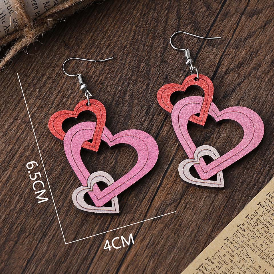 Wood Detail Multi Color Heart Earrings