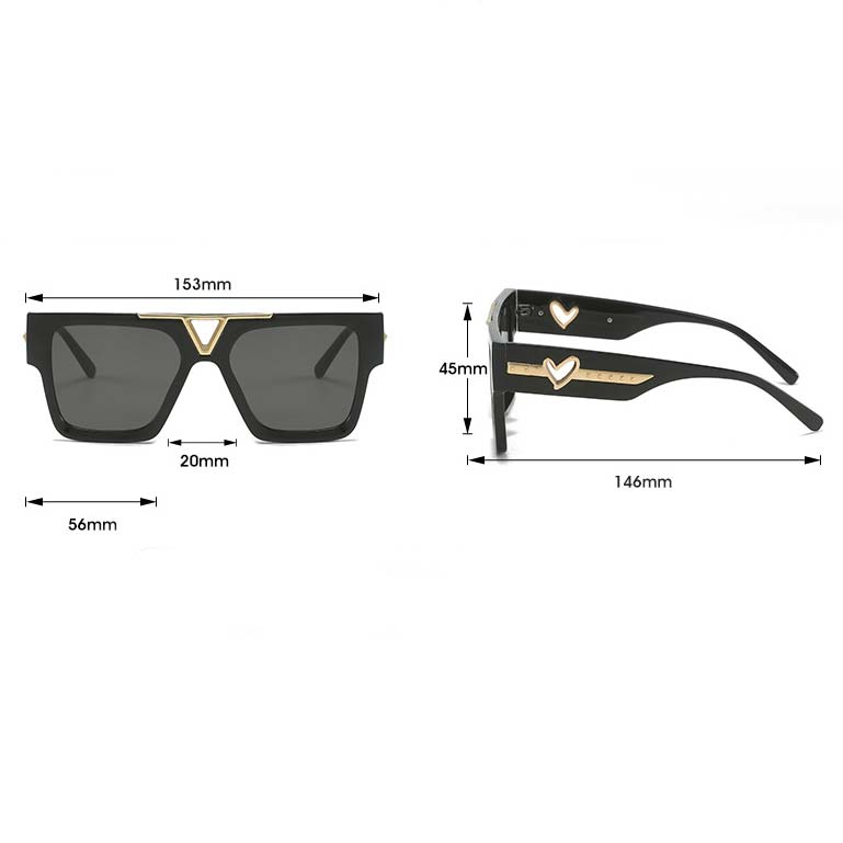 Black Geometric Heart Design Hollow Sunglasses