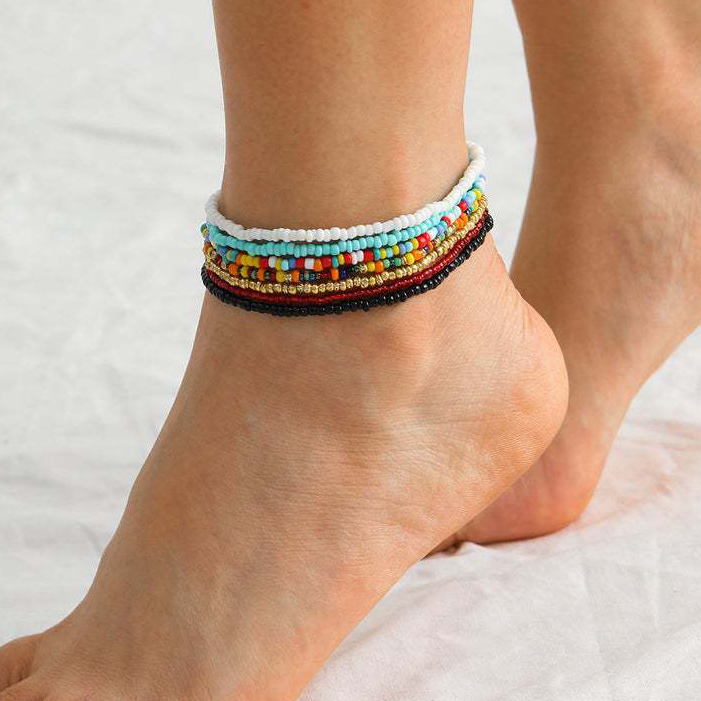 Plastic Detail Multi Color Round Anklet Set