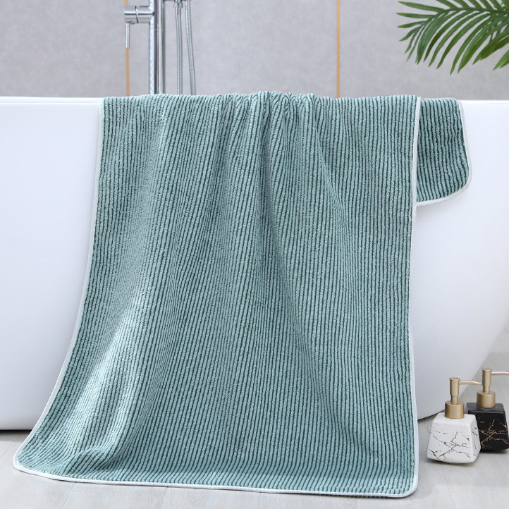 Polyester Sage Green Striped Bath Towel