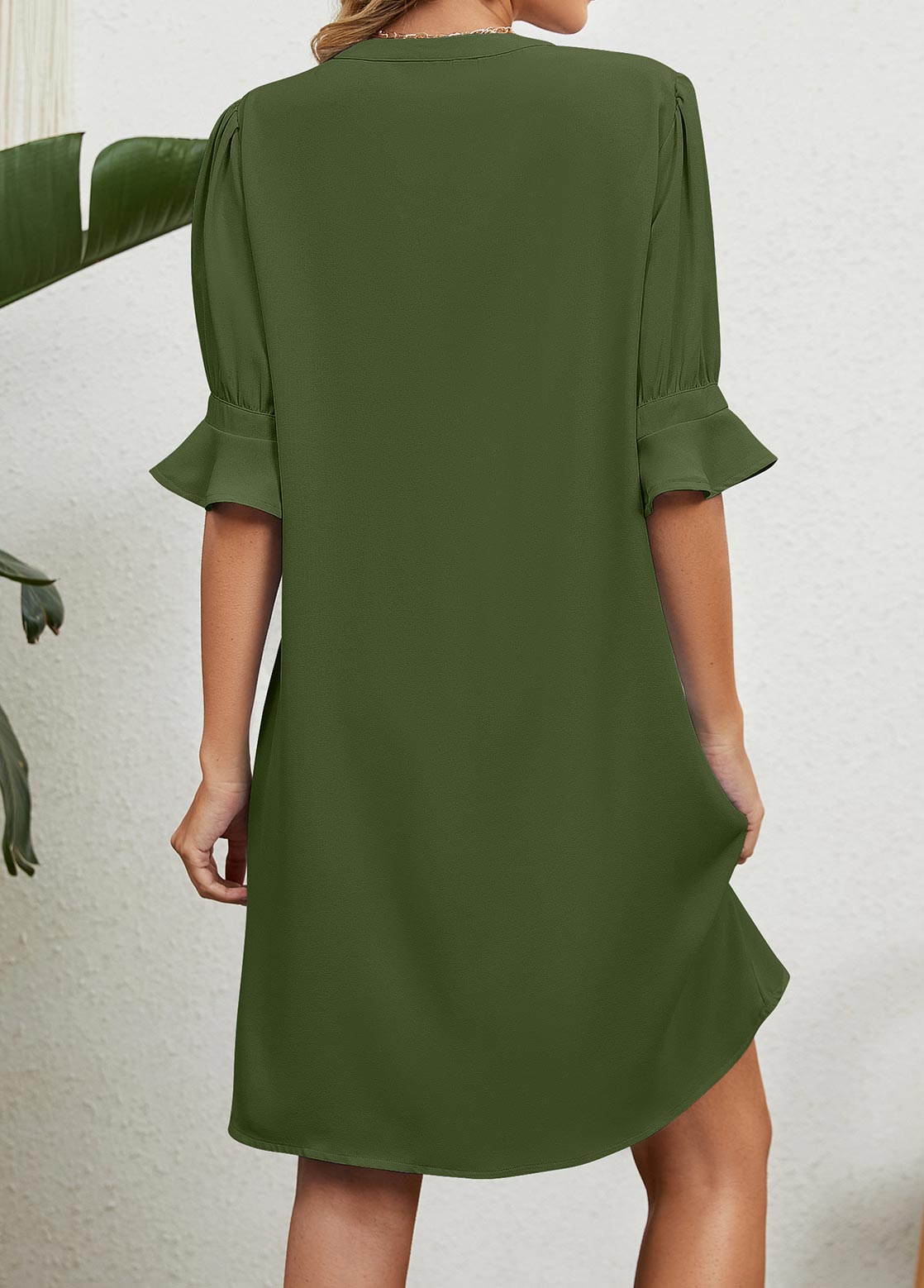 Olive Green Split H Shape Dress