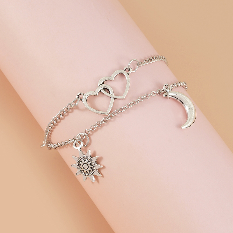 Metal Detail Silver Heart Anklet Set | picture 