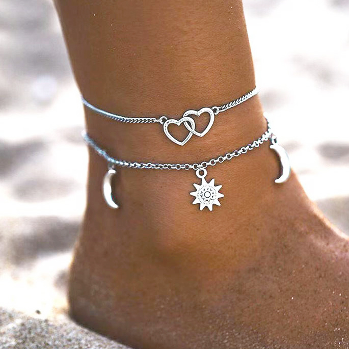 Metal Detail Silver Heart Anklet Set | picture 