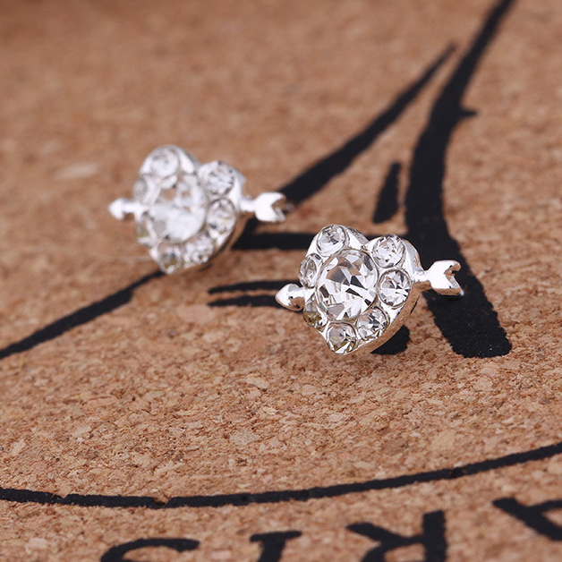 Silver Heart Rhinestone Arrow Detail Earrings | picture 