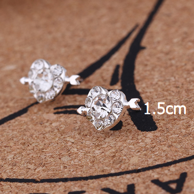 Silver Heart Rhinestone Arrow Detail Earrings | picture 