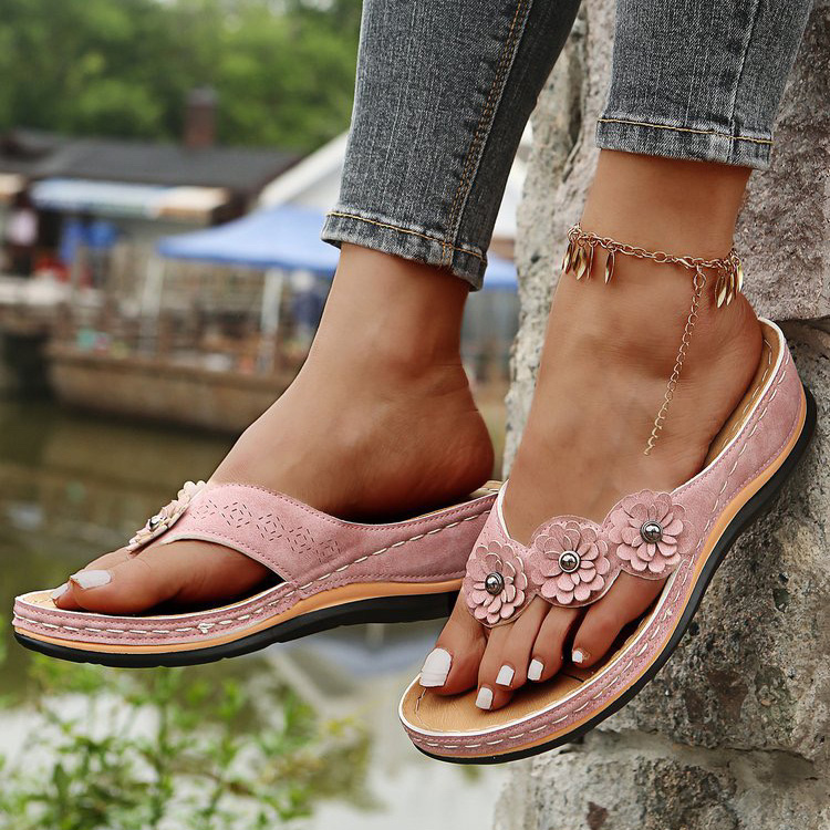 Pink Open Toe Low Heel Flip Flops | picture 