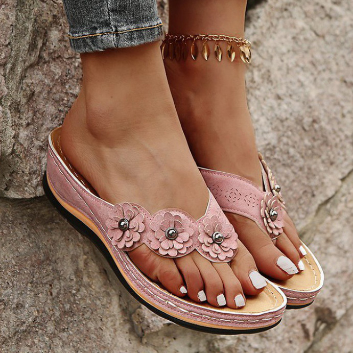 Pink Open Toe Low Heel Flip Flops | picture 