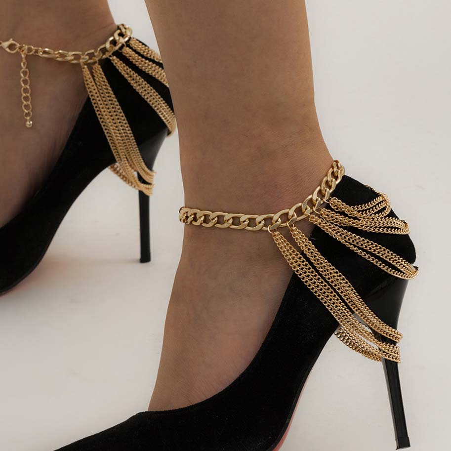 Gold Chain Design Layered Detail Anklet