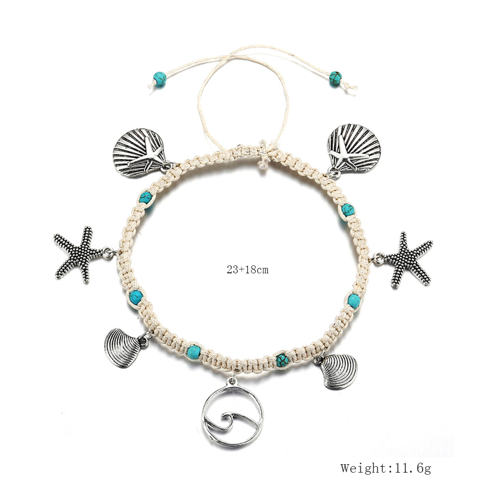 Silver Starfish and Shell Detail Anklet