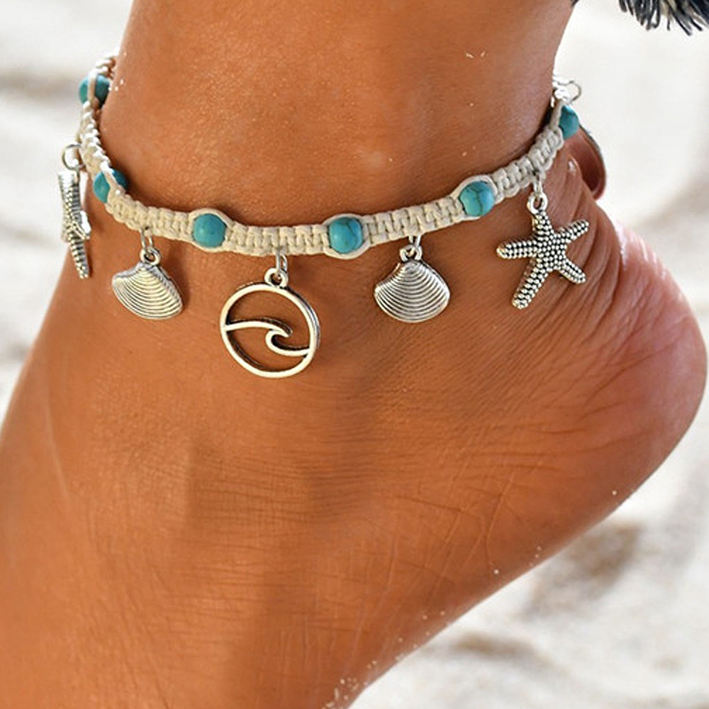Silver Starfish and Shell Detail Anklet