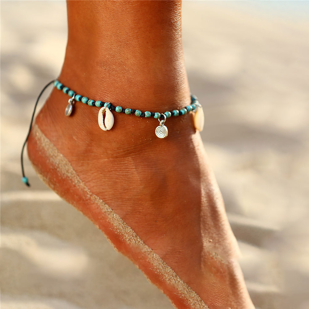 Blue Conch Detail Beads Design Anklet