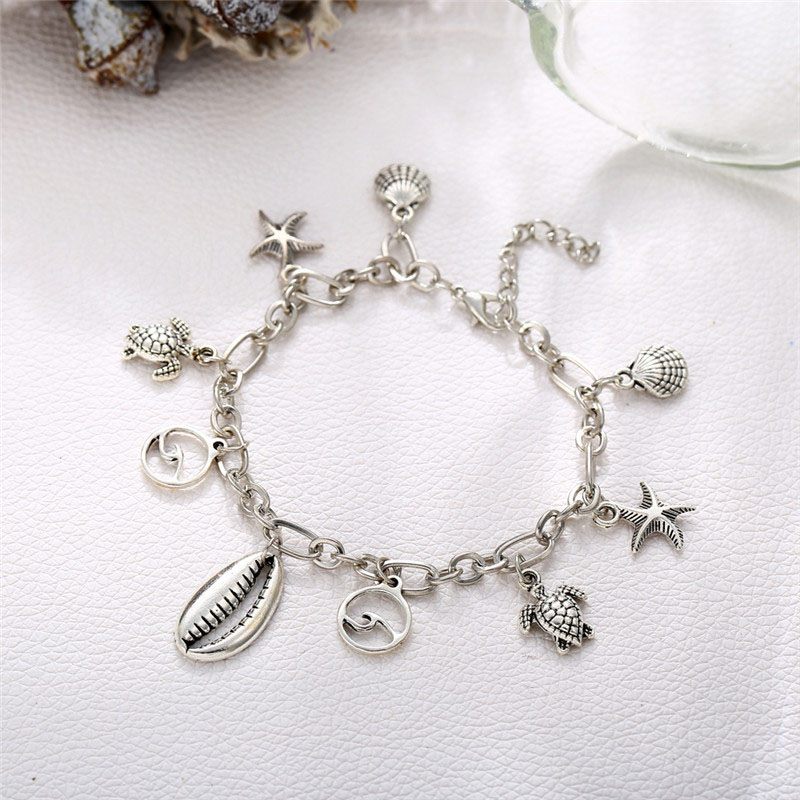 Silver Starfish and Turtle Chain Anklet | picture 