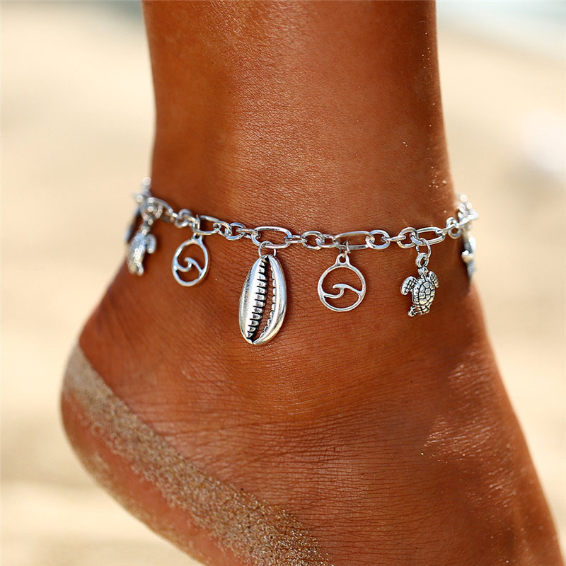 Silver Starfish and Turtle Chain Anklet | picture 
