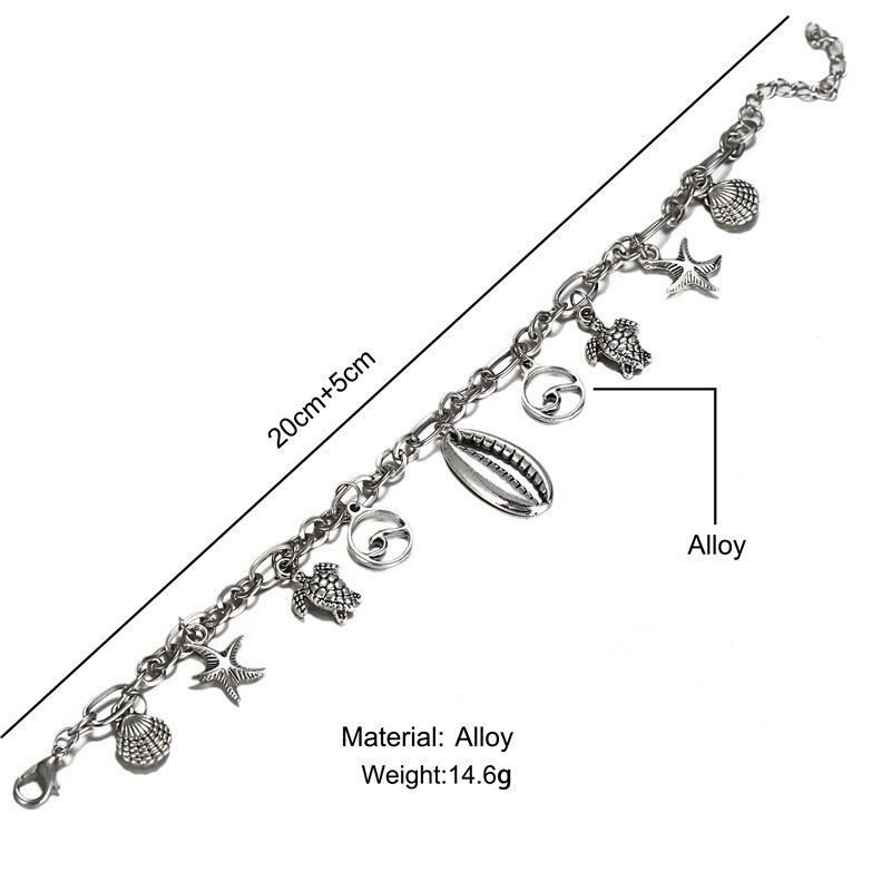 Silver Starfish and Turtle Chain Anklet | picture 