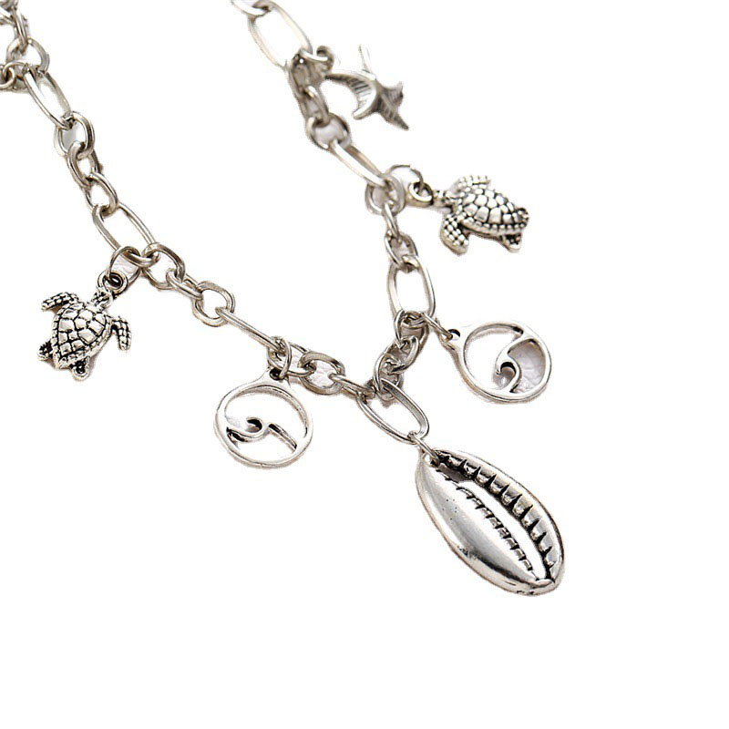 Silver Starfish and Turtle Chain Anklet | picture 