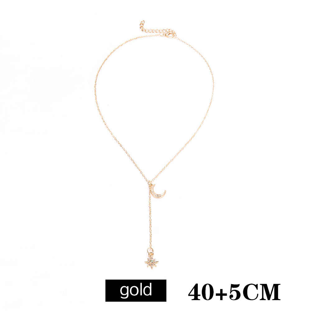 Golden Moon and Star Design Alloy Necklace