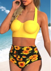 High Waist Halter Cutout Back Printed Bikini Set | thumb picture 