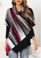 Plus Size Geometric Print Asymmetric Hem Long Sleeve Sweatshirt