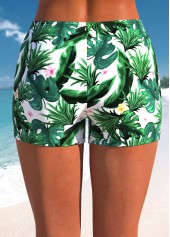 High Waisted Tropical Plants Print Green Swim Shorts | thumb picture 