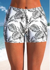 High Waisted Leaf Print Black Swim Shorts