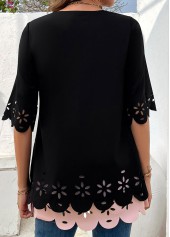 Black Patchwork Half Sleeve Round Neck Blouse | thumb picture 