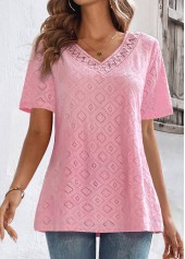 Pink Lace Half Sleeve V Neck T Shirt | thumb picture 