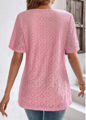 Pink Lace Half Sleeve V Neck T Shirt | thumb picture 