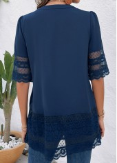 Blue Lace 3/4 Sleeve Round Neck Blouse | thumb picture 