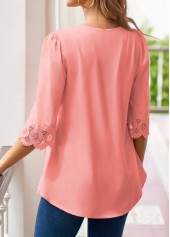 Pink Tuck Stitch 3/4 Sleeve V Neck Blouse | thumb picture 