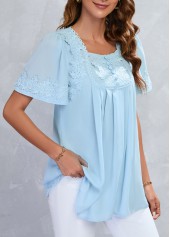 Light Blue Lace Half Sleeve Square Neck Blouse | thumb picture 