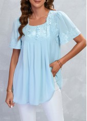 Light Blue Lace Half Sleeve Square Neck Blouse | thumb picture 
