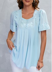Light Blue Lace Half Sleeve Square Neck Blouse | thumb picture 