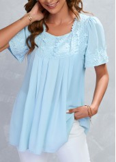 Light Blue Lace Half Sleeve Square Neck Blouse | thumb picture 