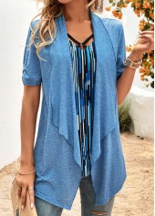 Blue Geometric Print Half Sleeve Fake Two Piece Twinset